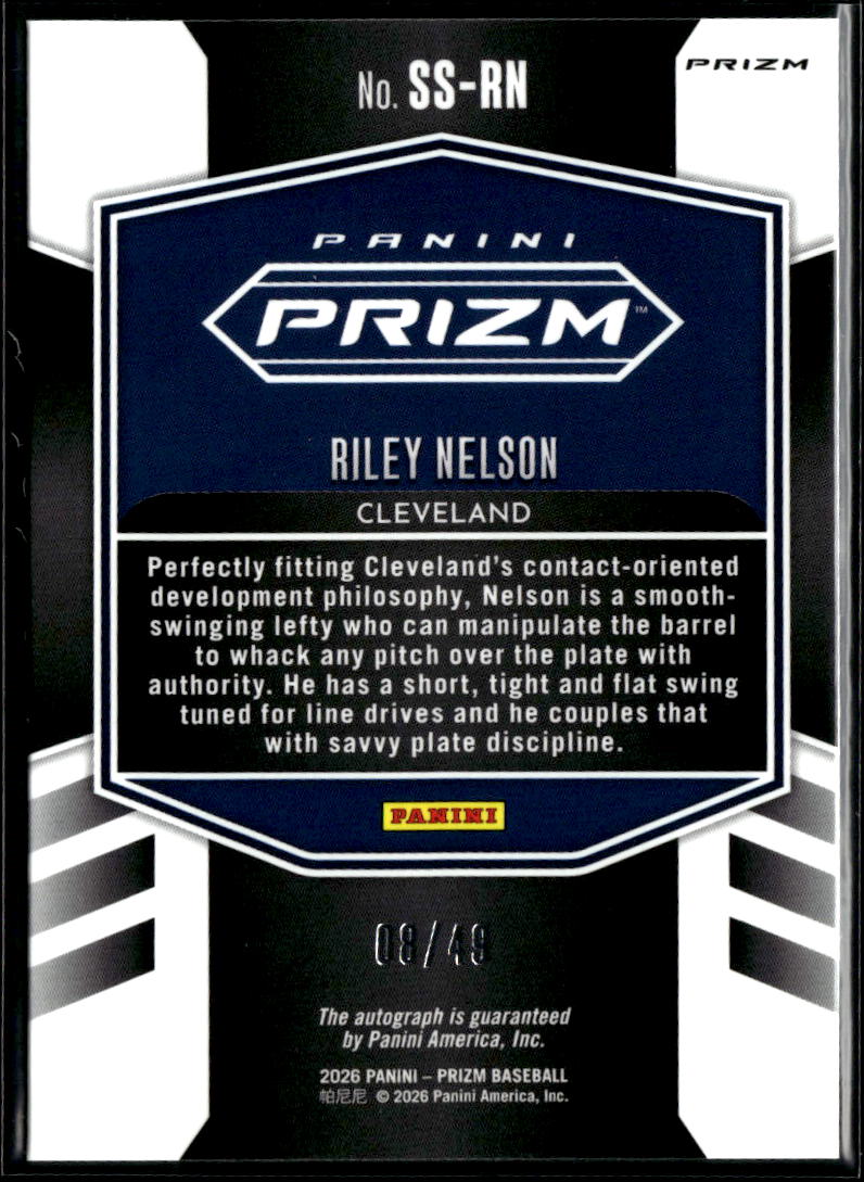 Riley Nelson 2026 Prizm Auto Autograph RC Blue /49 Cleveland Guardians