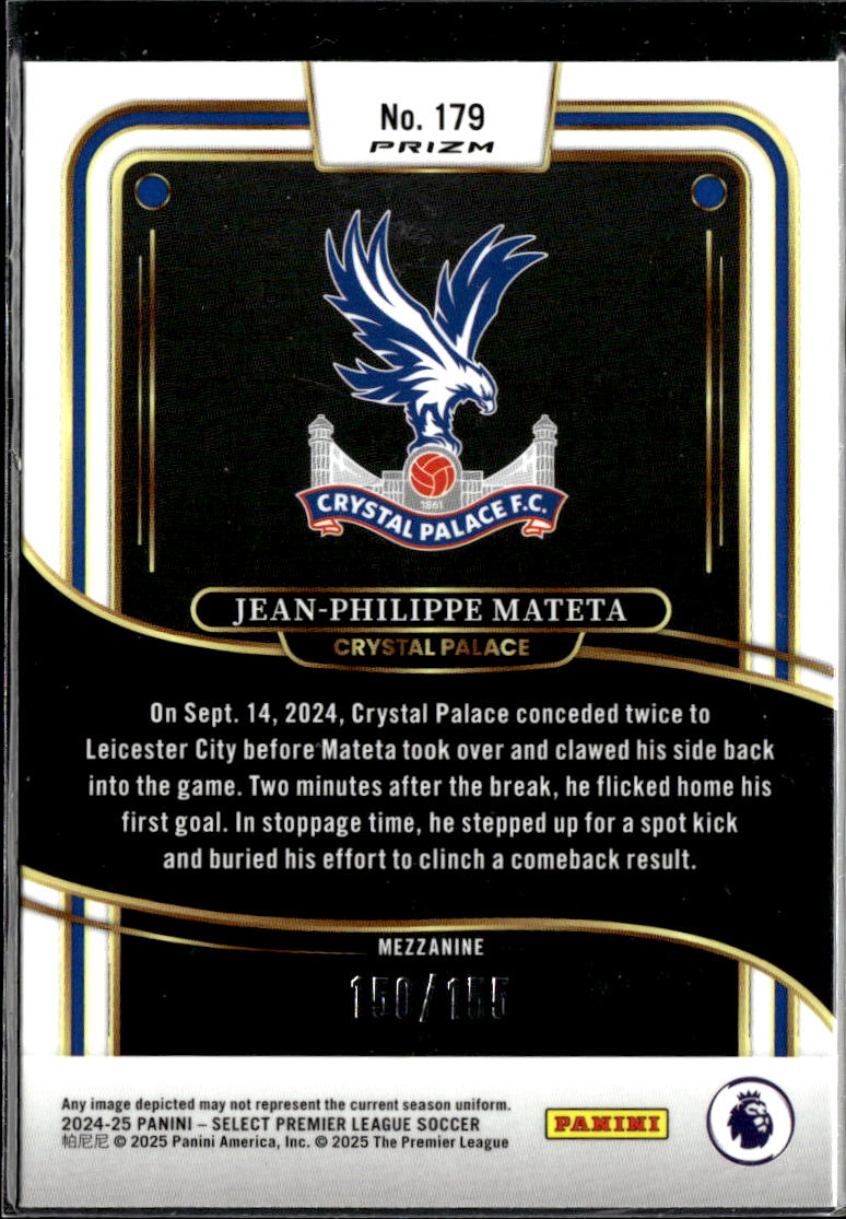 Jean-Philippe Mateta 2025 Select Soccer Orange Ice Prizm /155 Crystal Palace