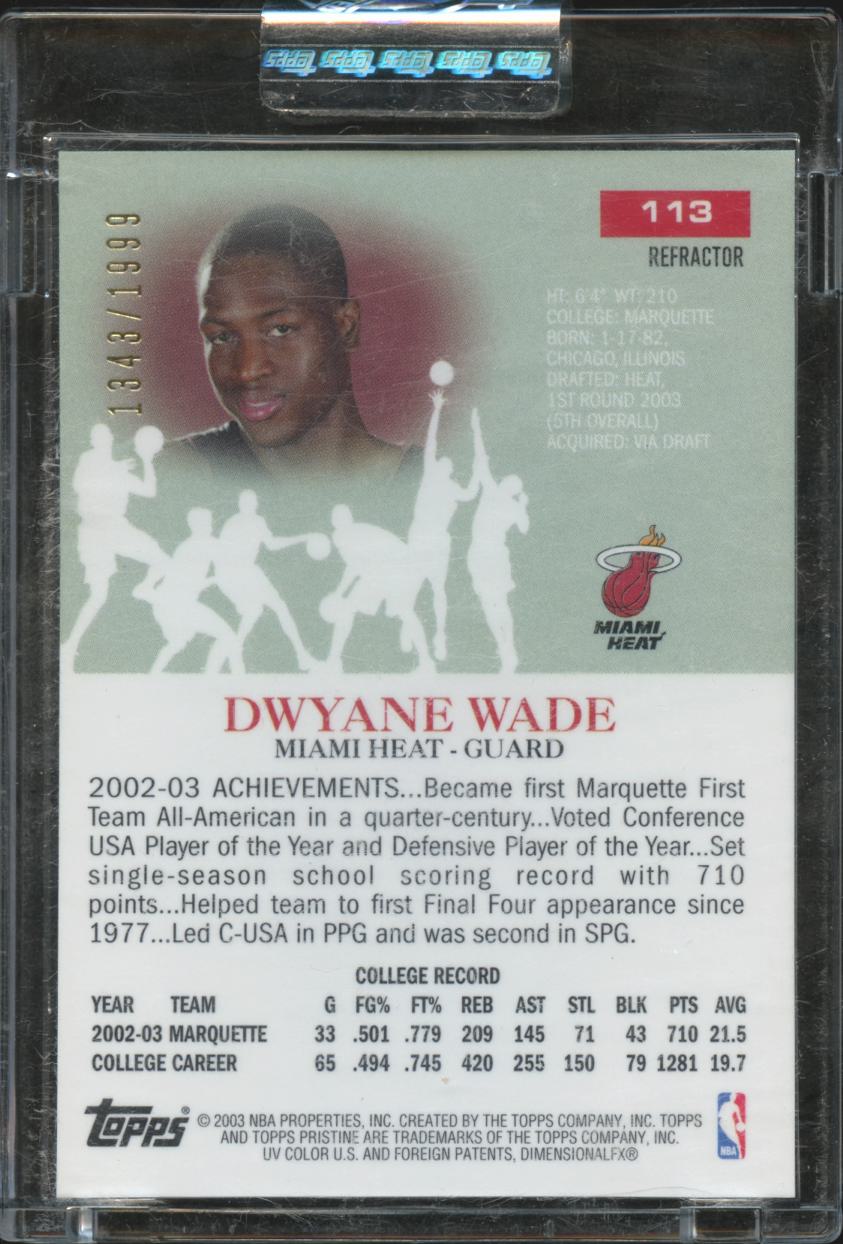 Dwyane Wade 2003-04 Topps Pristine Refractor RC 1848/1999 Miami Heat