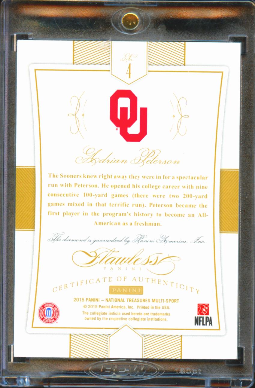 Adrian Peterson 2015 Flawless Collegiate Diamond Gem 7/20 Oklahoma Sooners