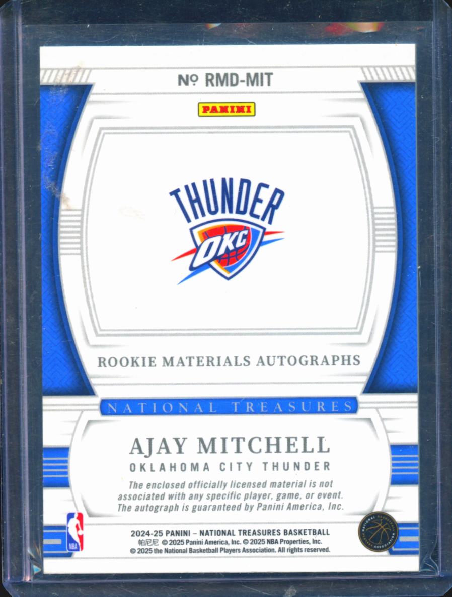Ajay Mitchell 2024-25 National Treasures Auto Autograph Patch RC 51/99 Thunder