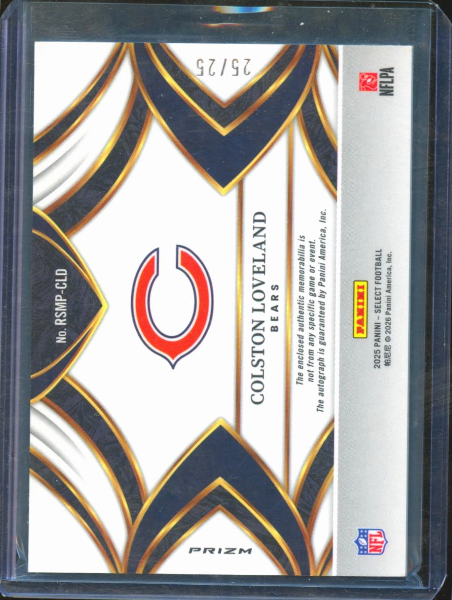 Colston Loveland 2025 Select Auto Autograph Tie-Dye Patch RC 25/25 Chicago Bears