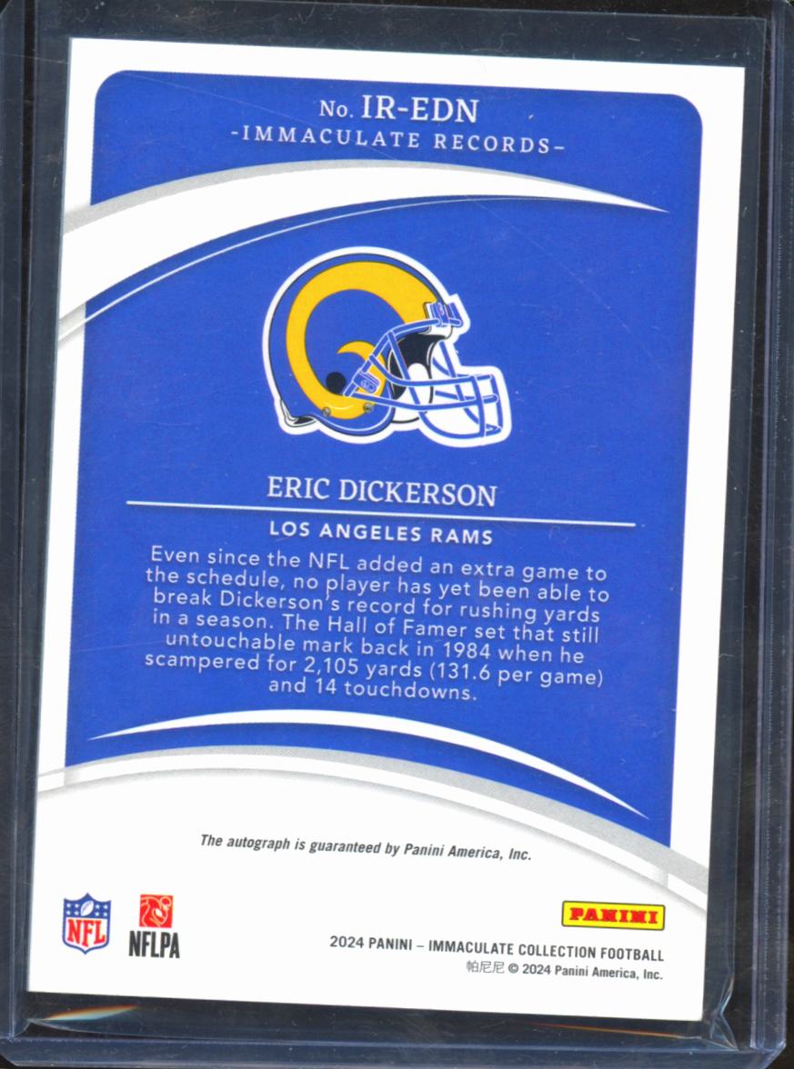 Eric Dickerson 2024 Immaculate On Card Auto Autograph 40/49 Los Angeles Rams