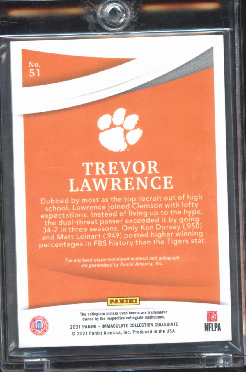 Trevor Lawrence 2021 Immaculate Auto Autograph RC 49/99 Clemson Tigers