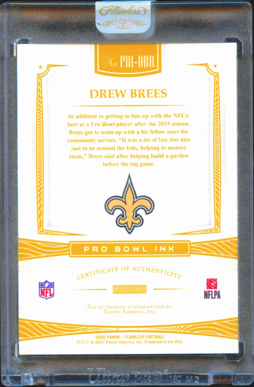 Drew Brees 2020 Flawless Pro Bowl Ink Auto Autograph 8/10 New Orleans Saints