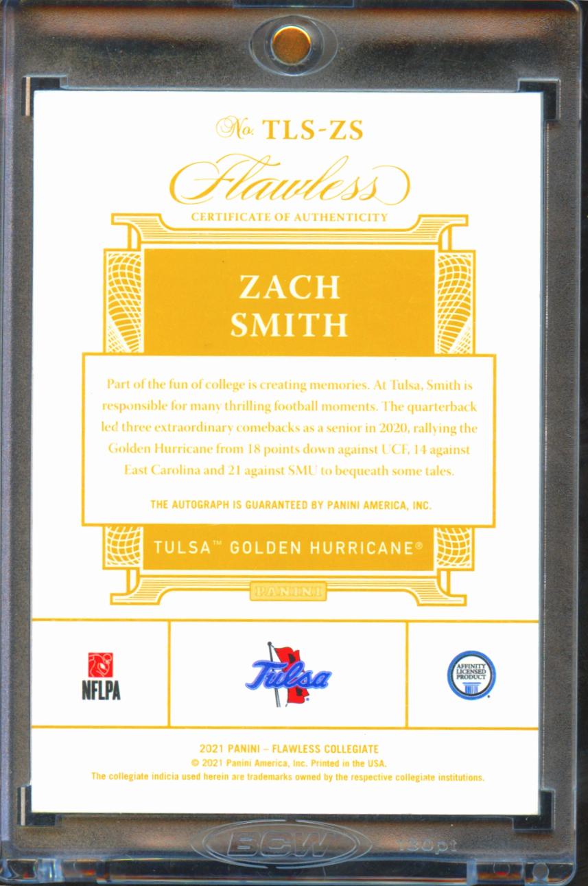 Zach Smith 2021 Flawless Collegiate Auto Autograph 17/25 Tulsa Golden Hurricane