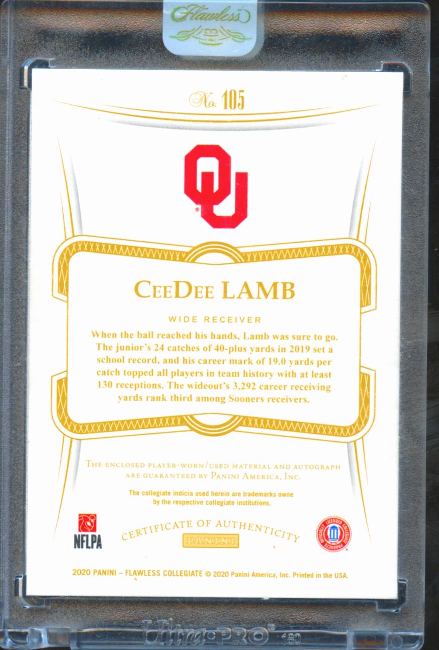 CeeDee Lamb 2020 Flawless Chickflia LOGO Patch Auto Autograph RC 15/15 Sooners