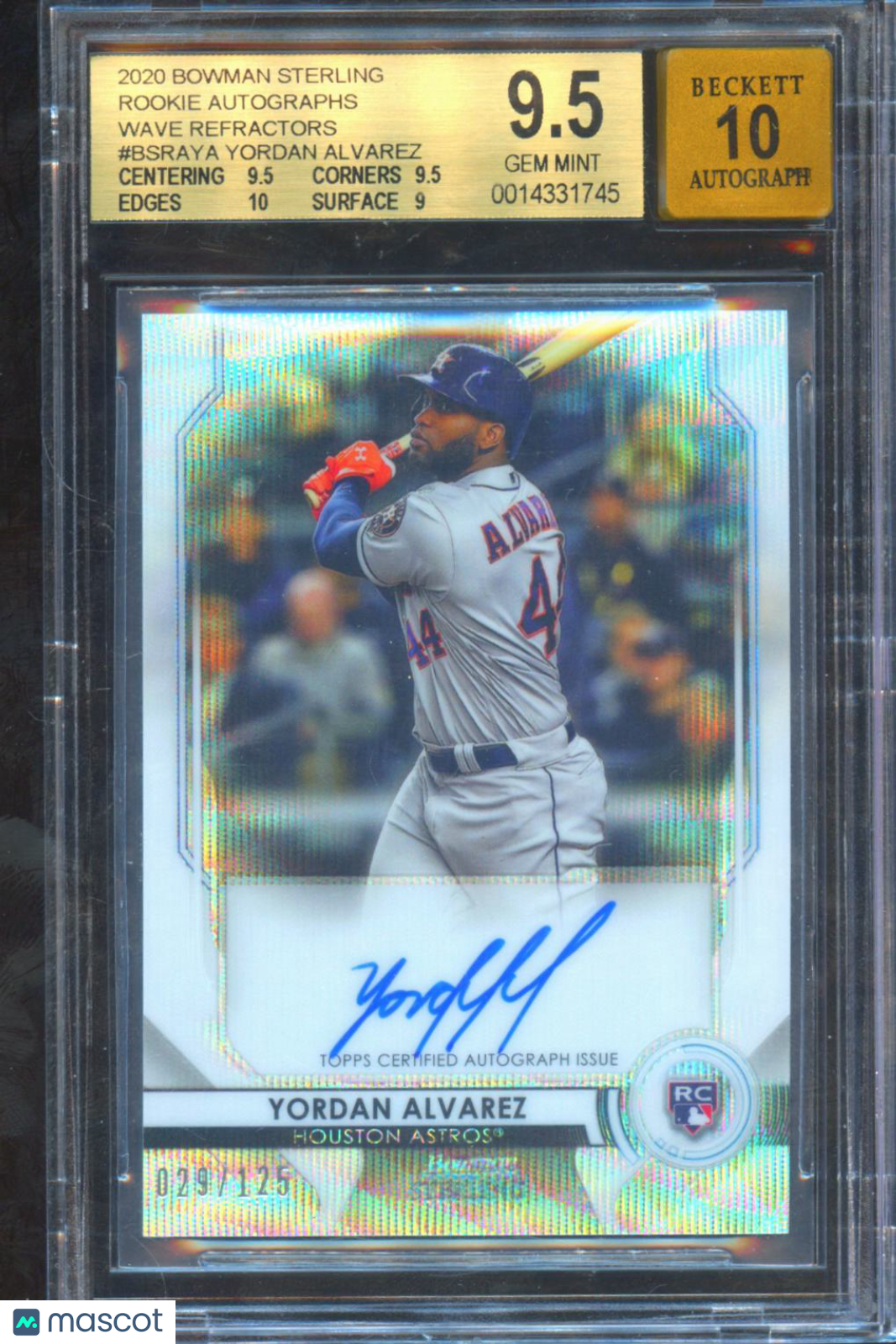 Yordan Alvarez 2020 Bowman Sterling Auto Autograph RC Astros /125 BGS 9.5