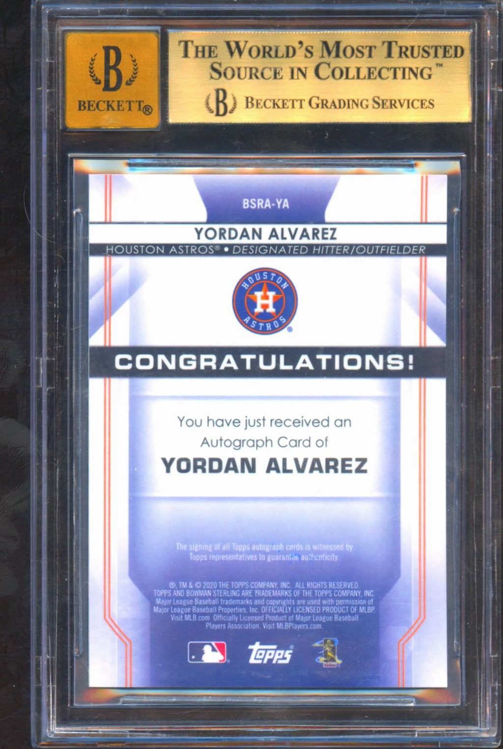 Yordan Alvarez 2020 Bowman Sterling Auto Autograph RC Astros /125 BGS 9.5