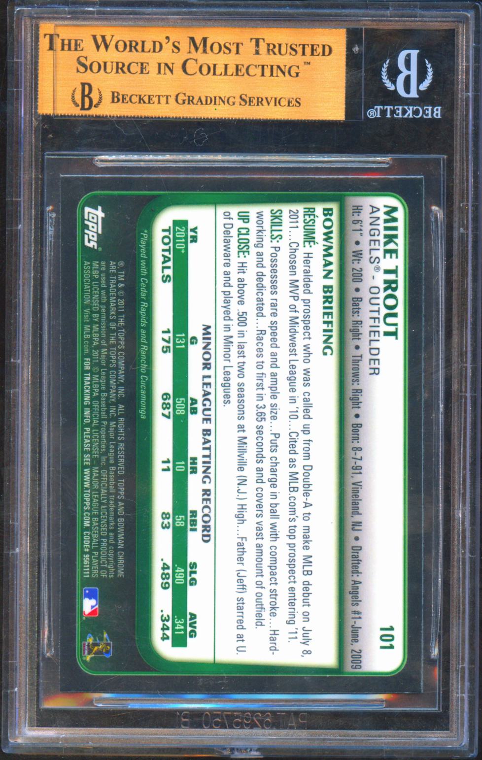 Mike Trout 2011 Bowman Chrome Draft Rookie RC Los Angeles Angels BGS 9.5