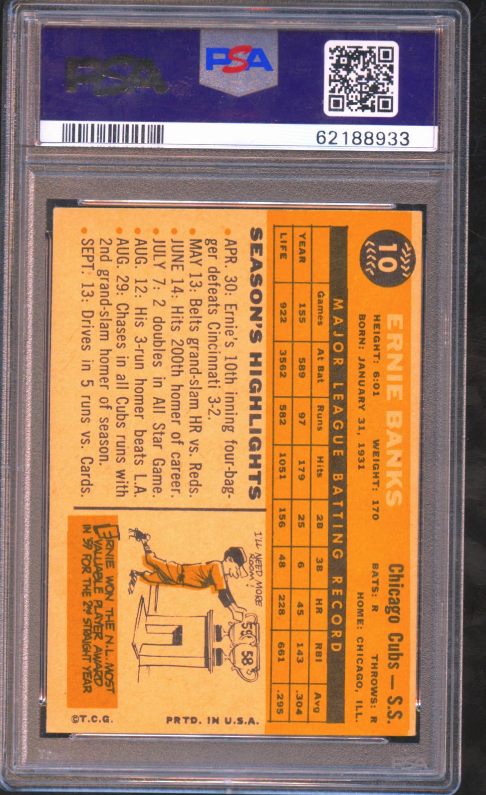 Ernie Banks 1960 Topps Card Chicago Cubs #10 PSA 5