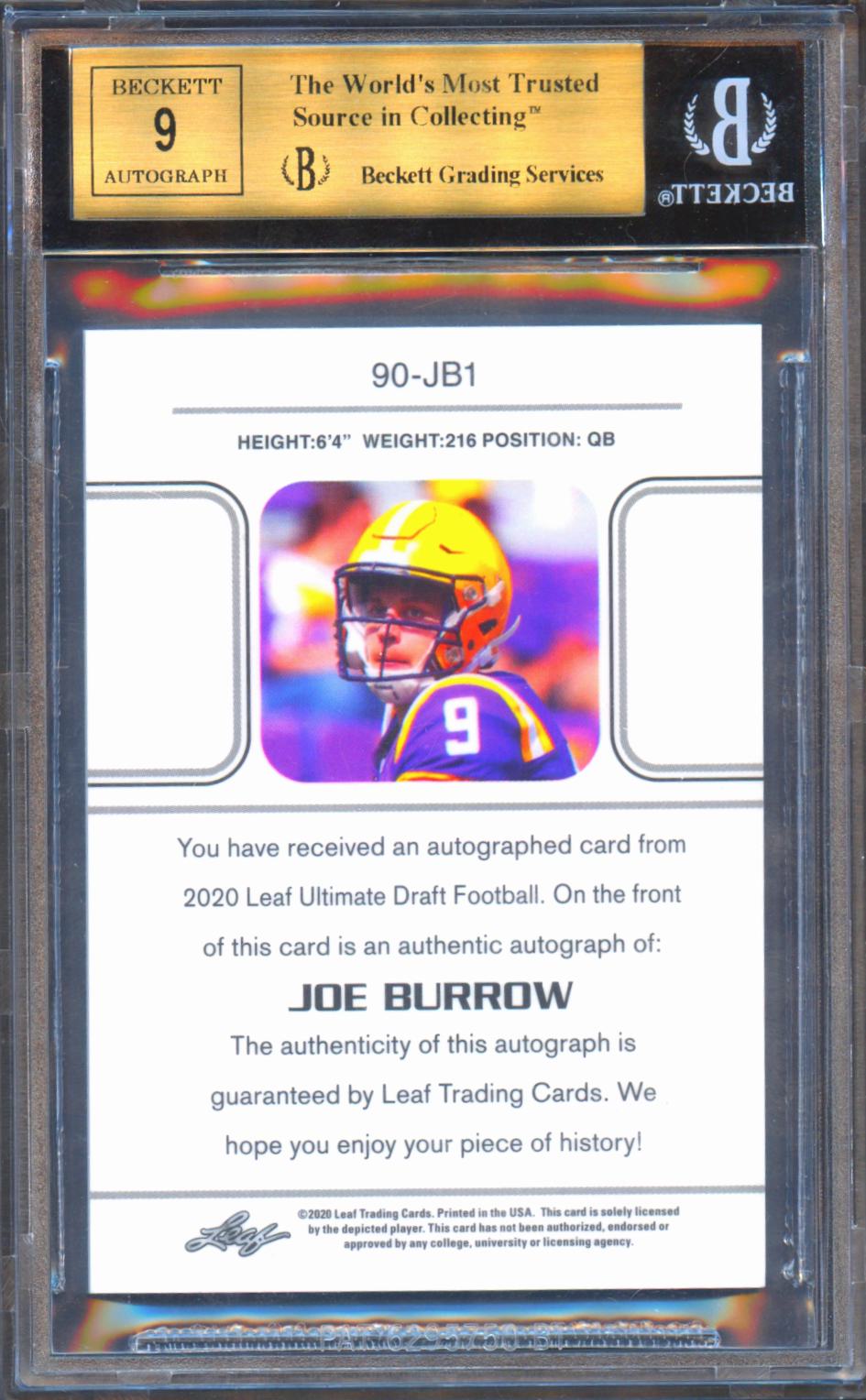 Joe Burrow 2020 Leaf Ultimate Auto Autograph RC LSU Tigers Bengals 41/50 BGS 9.5