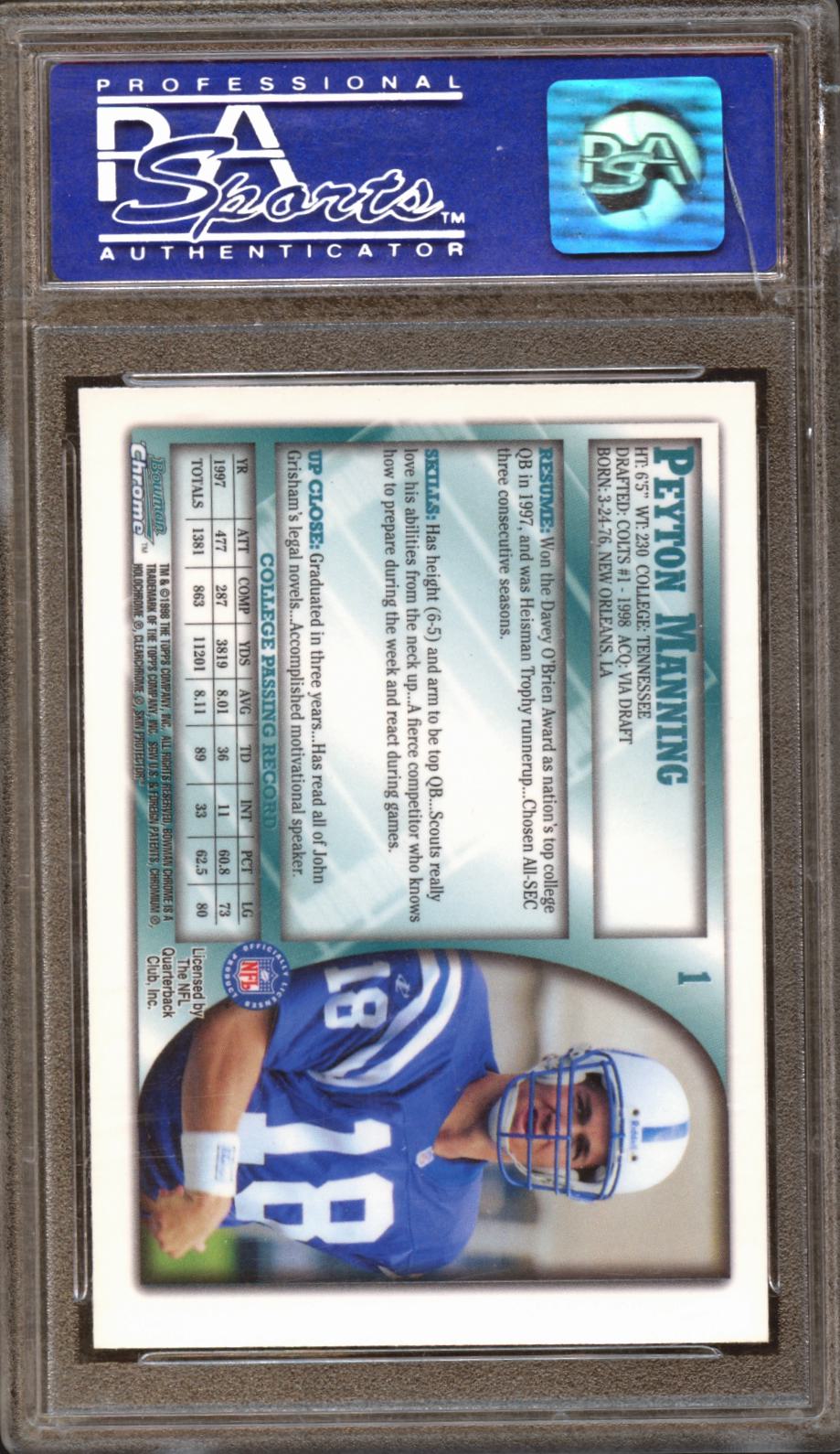 Peyton Manning 1998 Bowman Chrome Rookie RC Indianapolis Colts #1 PSA 9