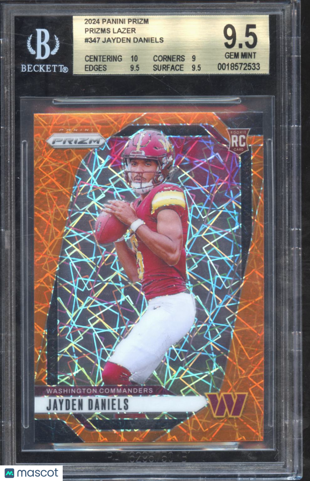 Jayden Daniels 2024 Prizm Orange Lazer Rookie RC Washington Commanders BGS 9.5
