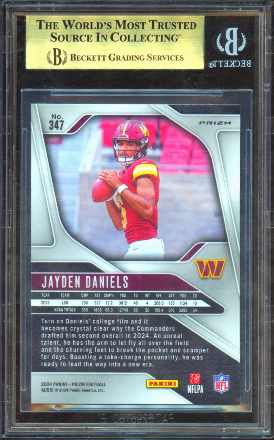 Jayden Daniels 2024 Prizm Orange Lazer Rookie RC Washington Commanders BGS 9.5