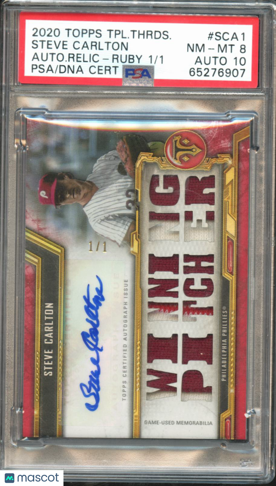 Steve Carlton 2020 Topps Triple Threads Auto Autograph Patch 1/1 PSA 8 Phillies