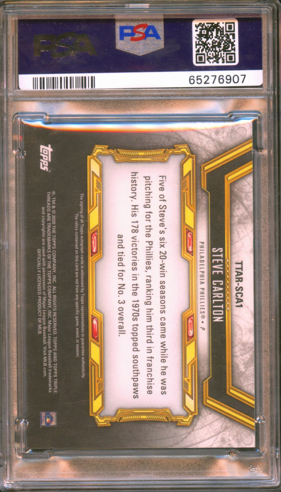 Steve Carlton 2020 Topps Triple Threads Auto Autograph Patch 1/1 PSA 8 Phillies