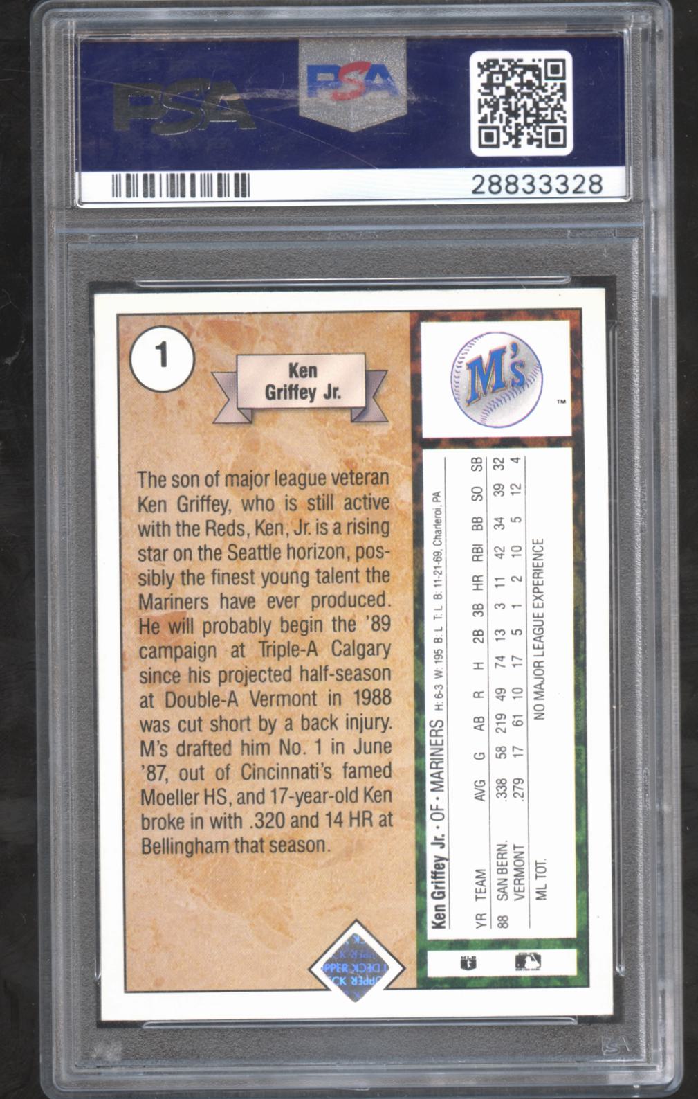 Ken Griffey Jr. 1989 Upper Deck Star Rookie RC Seattle Mariners #1 PSA 7