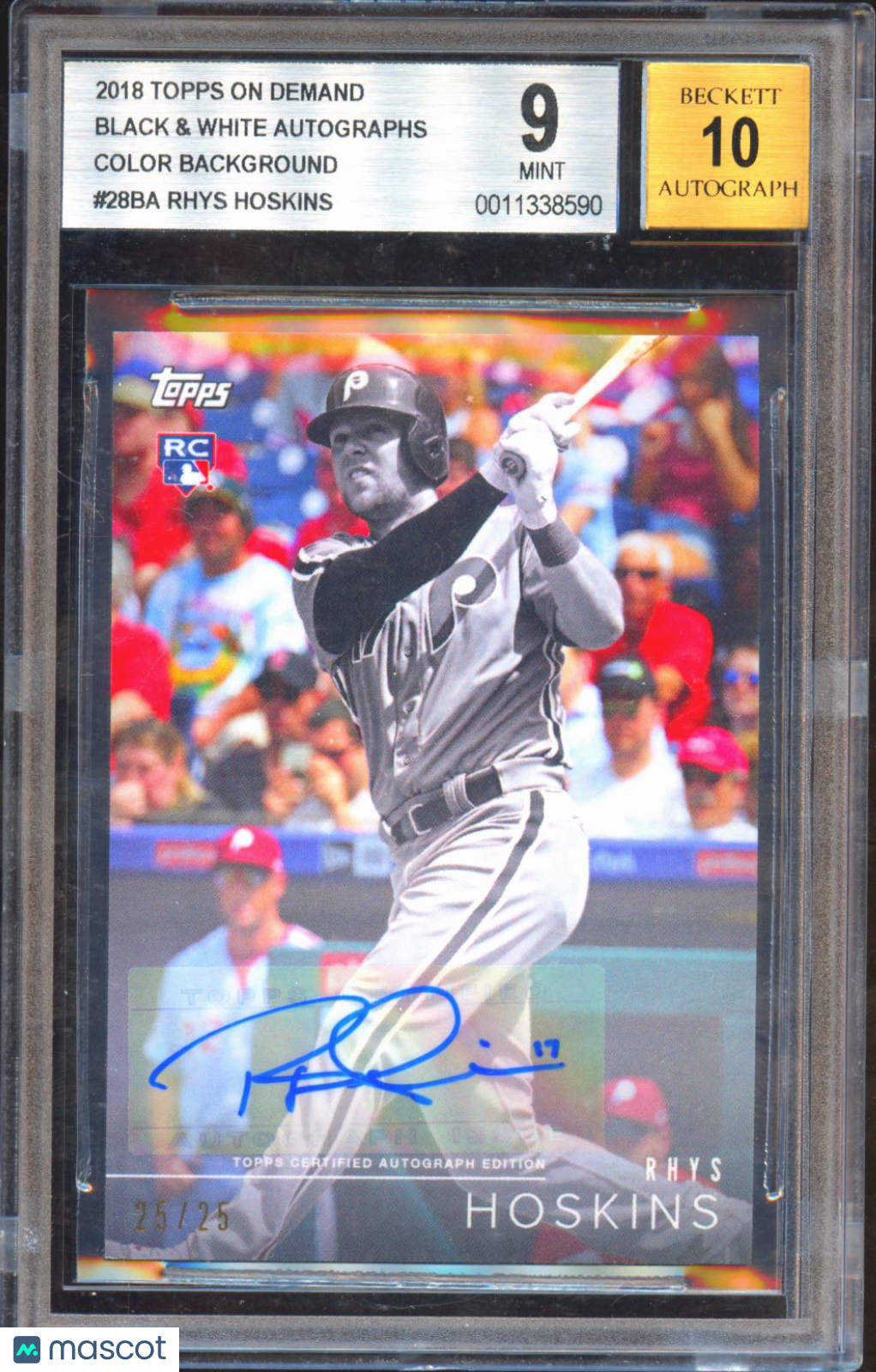 Rhys Hoskins 2018 Topps On Demand Auto Autograph RC Phillies 25/25 BGS 9
