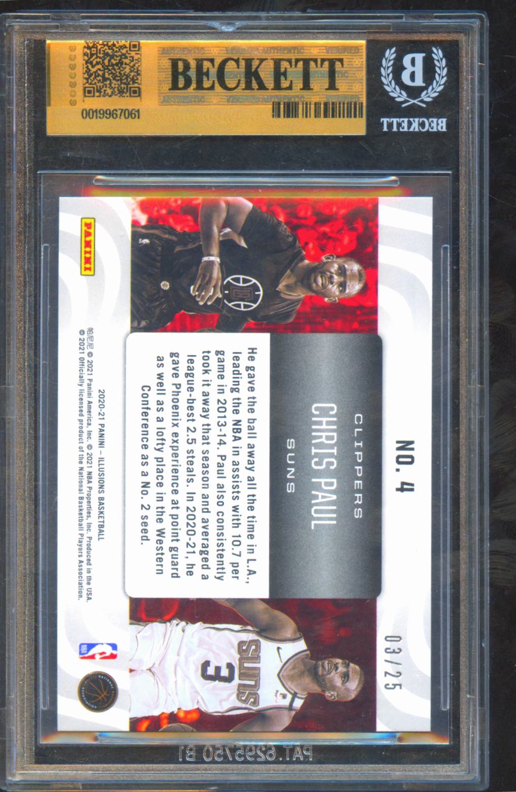 Chris Paul 2020-21 Illusions Career Lineage Clippers Suns JERSEY # 3/25 BGS 9.5