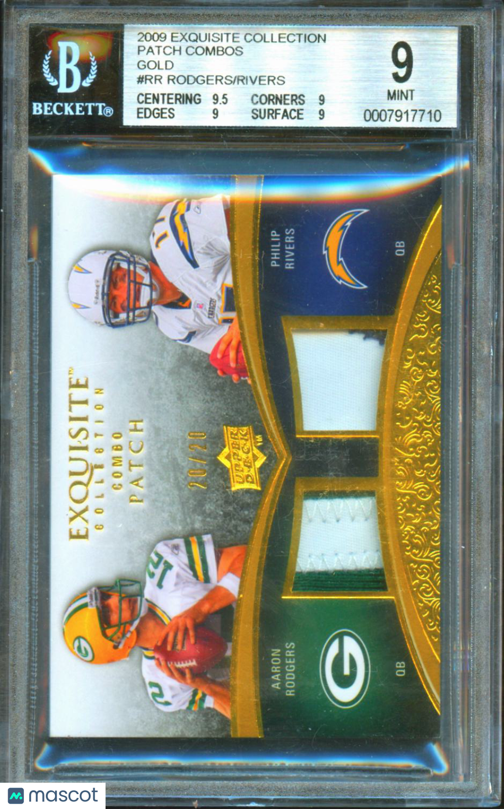 Philip Rivers / Aaron Rodgers 2009 Exquisite Game Worn Patch 20/20 BGS 9