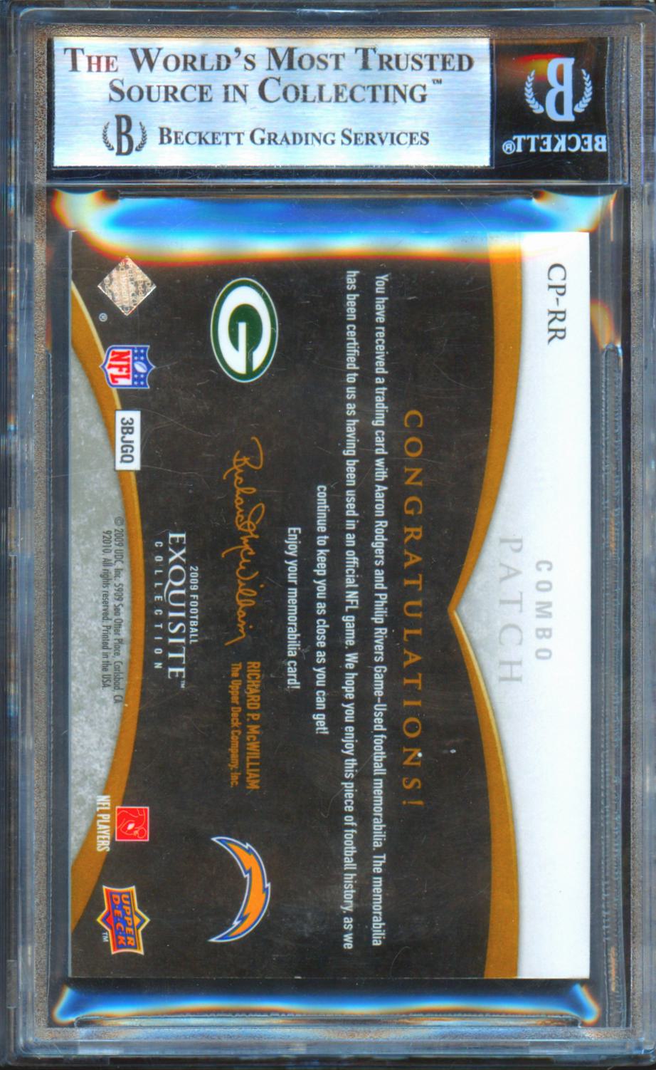 Philip Rivers / Aaron Rodgers 2009 Exquisite Game Worn Patch 20/20 BGS 9