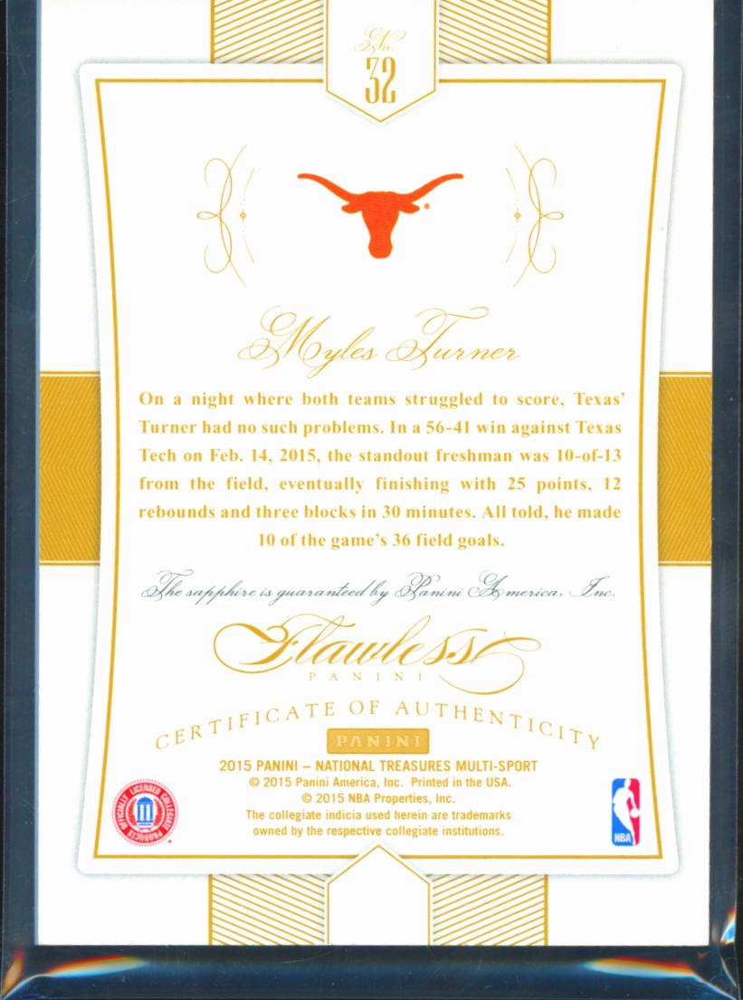 Myles Turner 2015 Flawless Sapphire Gem 8/10 Texas Longhorns