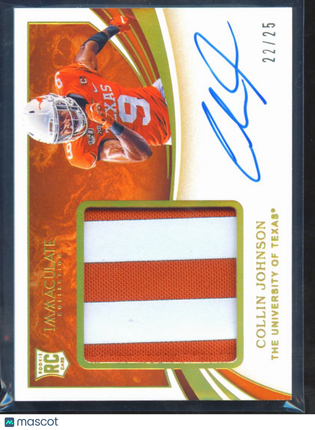 Collin Johnson 2020 Immaculate Auto Autograph Patch RC 22/25 Texas Longhorns