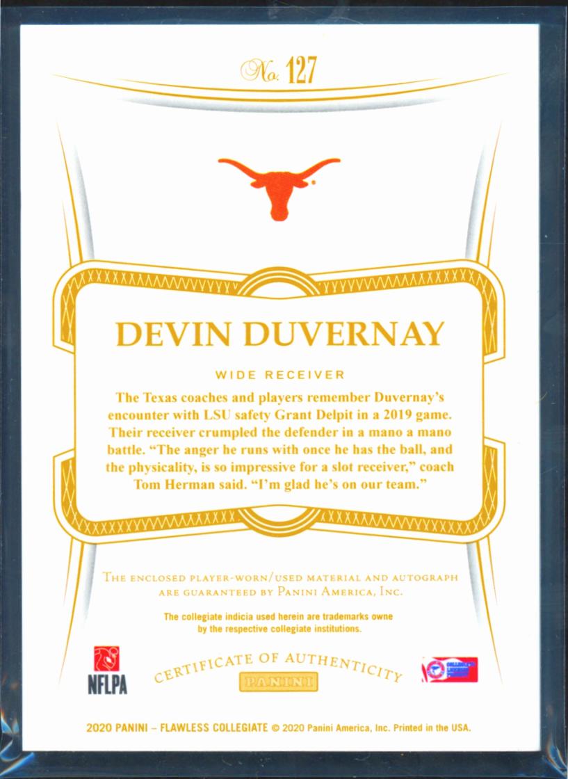 Devin Duvernay 2020 Flawless Auto Autograph RC Patch 7/25 Texas Longhorns