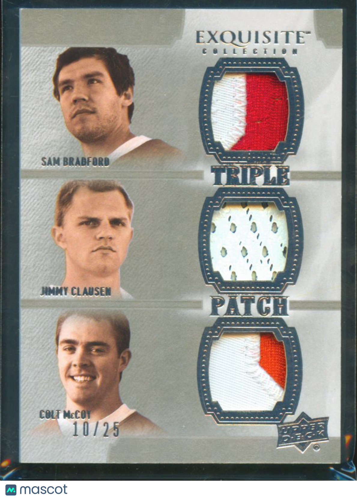 Jimmy Clausen Colt McCoy Sam Bradford 2010 Exquisite Patch /25 Longhorns Sooners