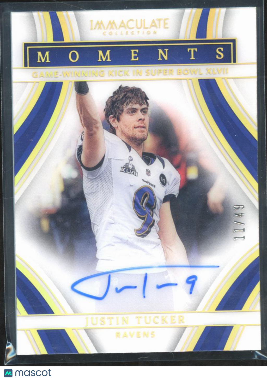 Justin Tucker 2023 Immaculate Moments Auto Autograph 11/49 Baltimore Ravens