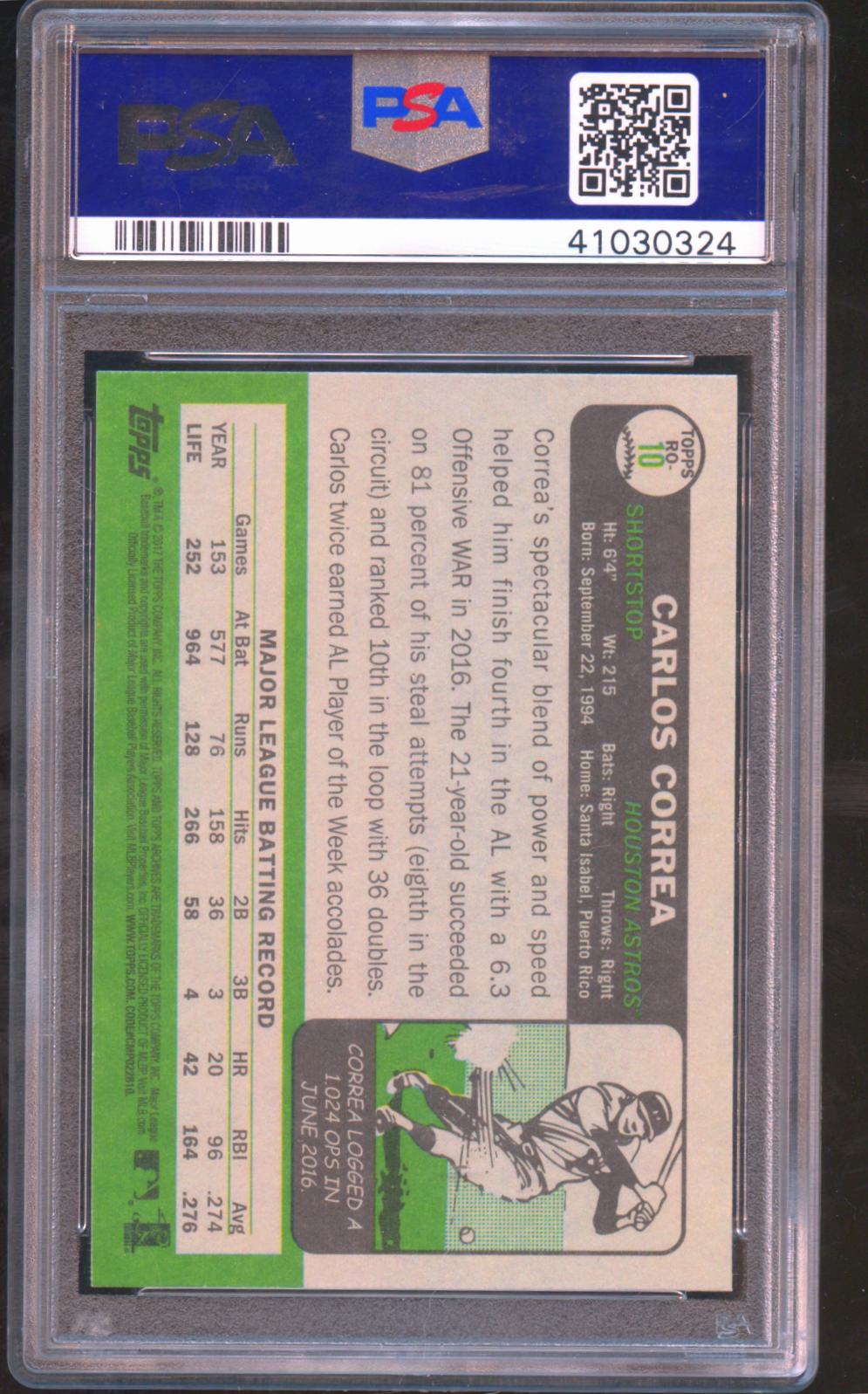 Carlos Correa 2017 Topps Archives '16 Retro Original Houston Astros PSA 10