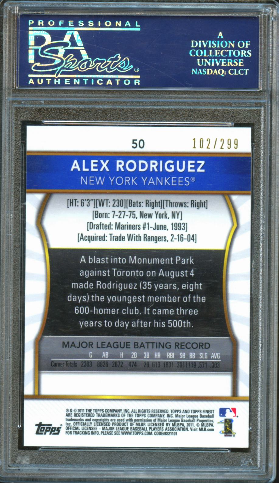 Alex Rodriguez 2011 Finest Xfractor New York Yankees #50 PSA 10
