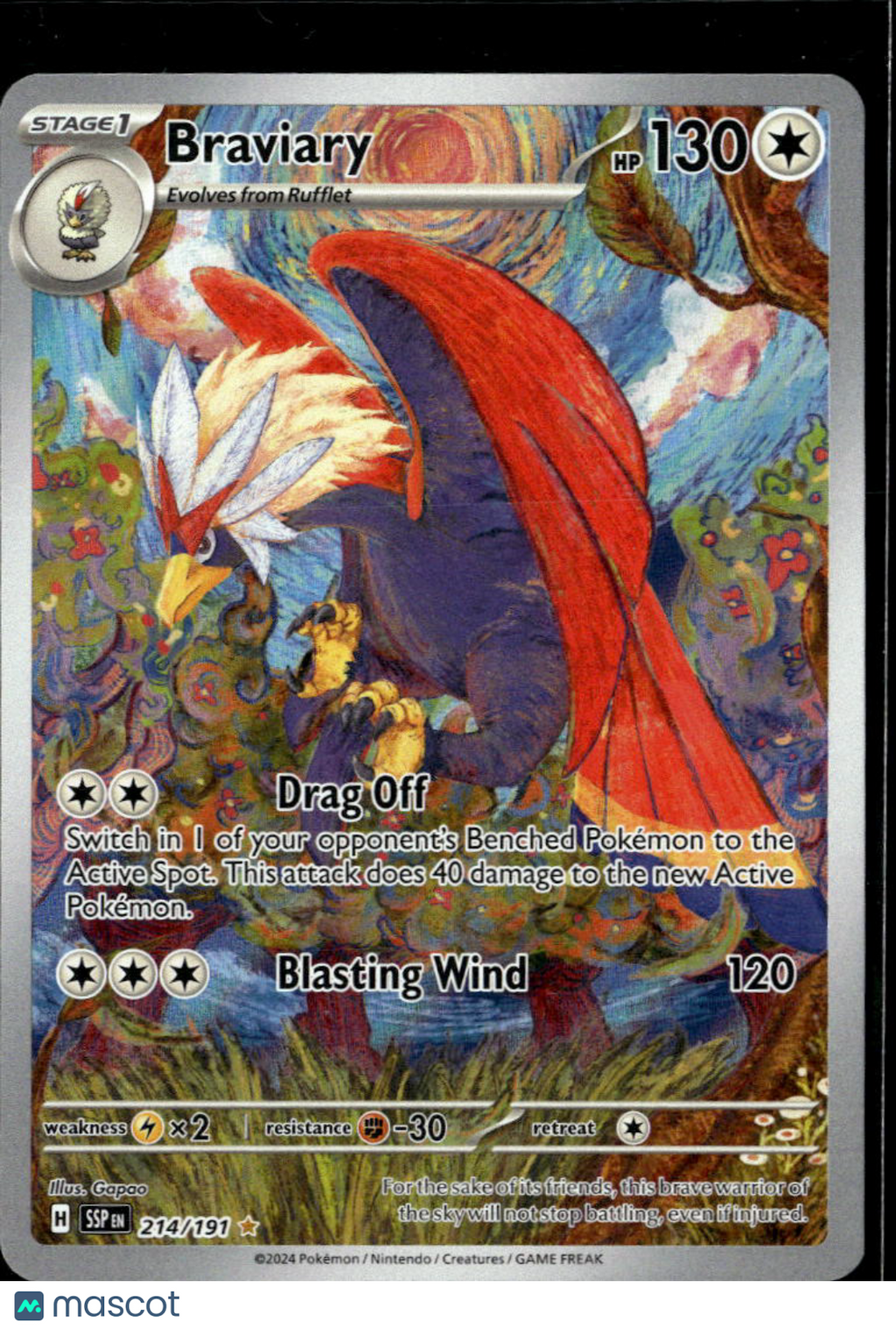 Braviary 2024 Surging Sparks Holo Secret Rare #214/191