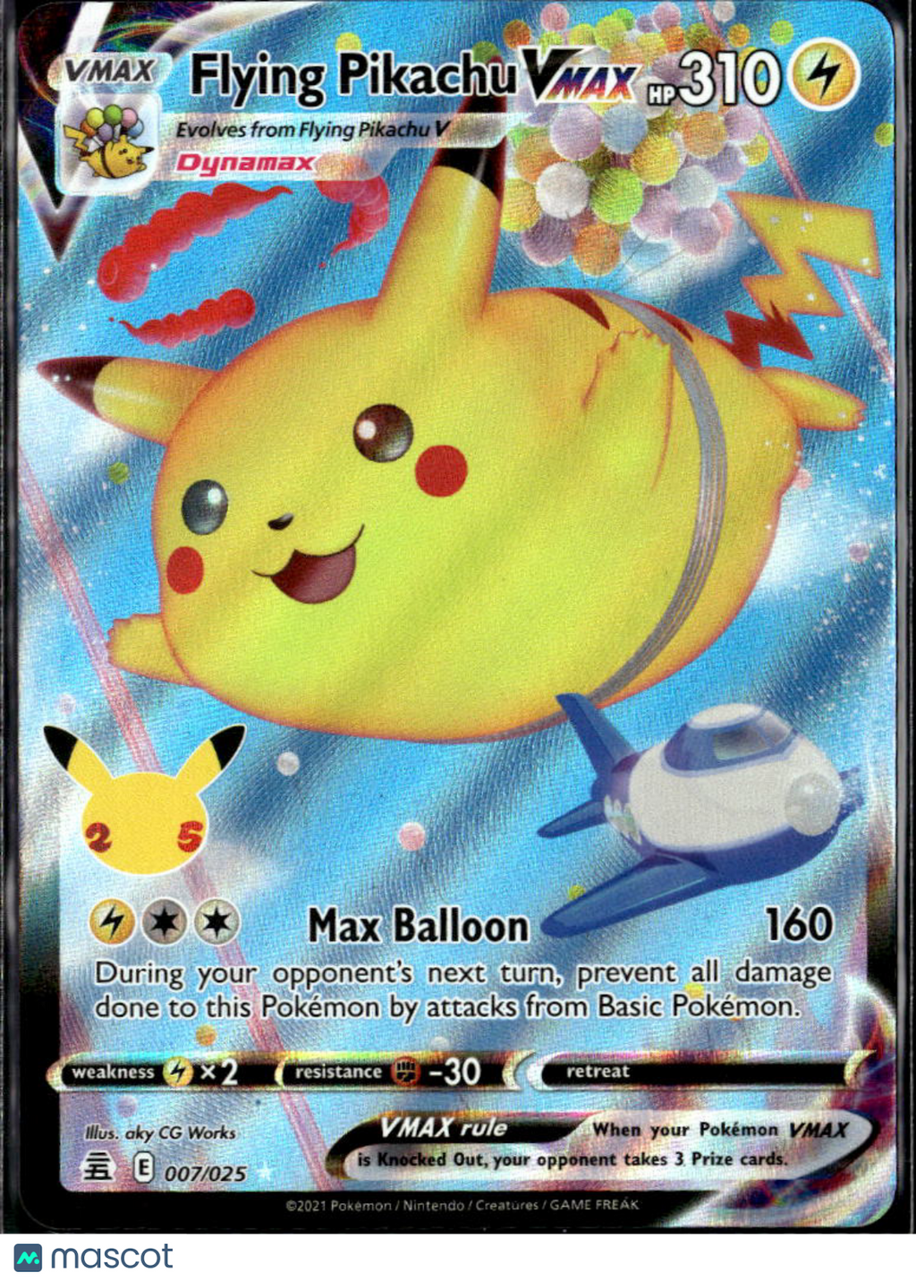Flying Pikachu VMAX 2021 Celebrations Holo Rare #7/25