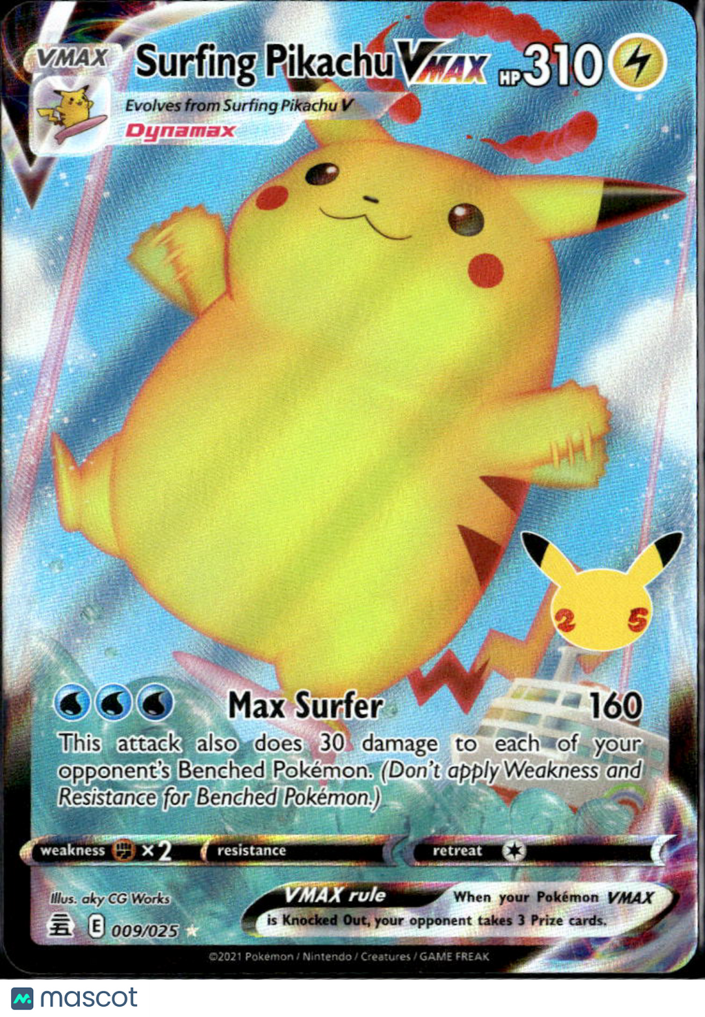 Surfing Pikachu VMAX 2021 Celebrations Holo Rare #9/25
