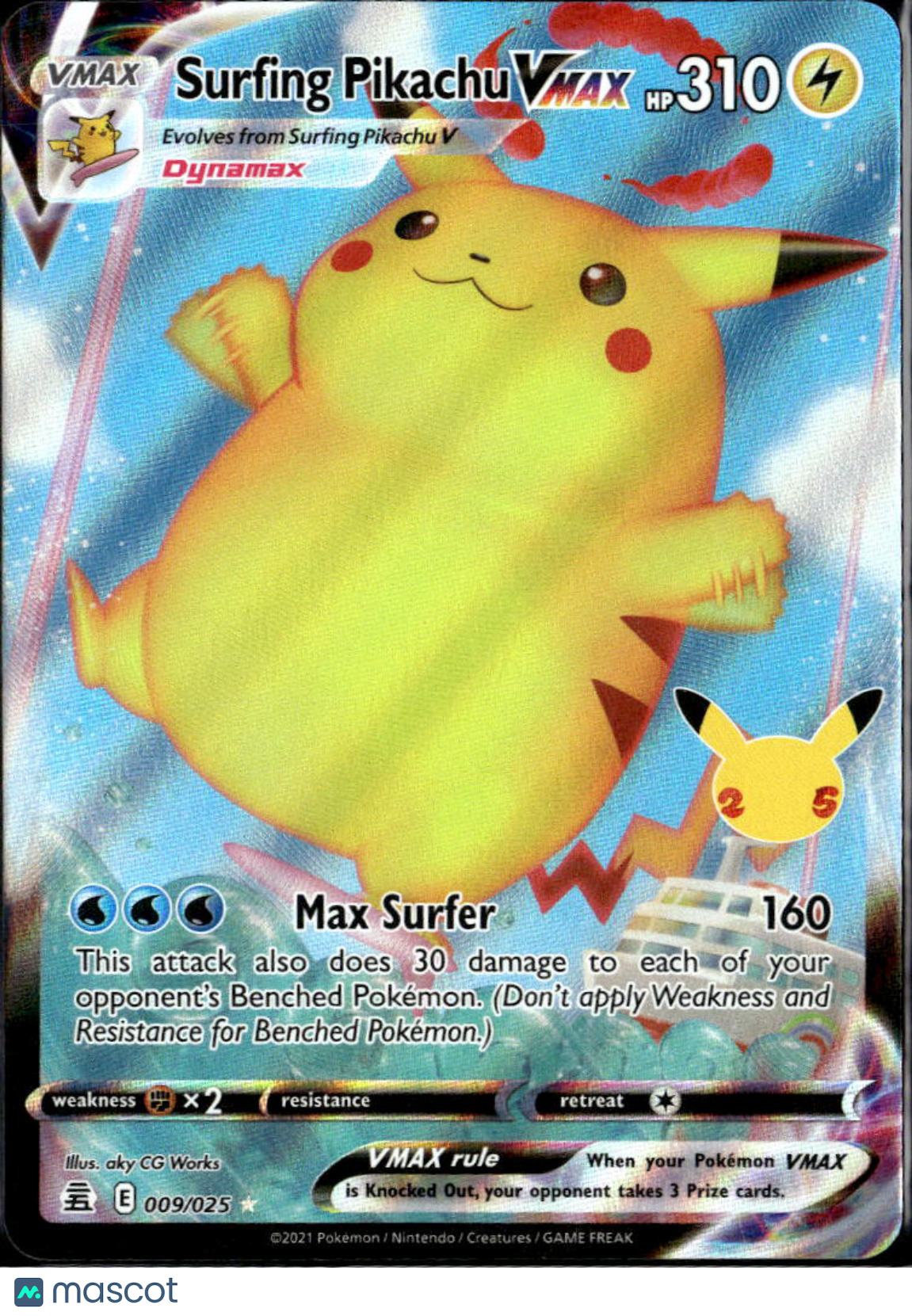 Surfing Pikachu VMAX 2021 Celebrations Holo Rare #9/25