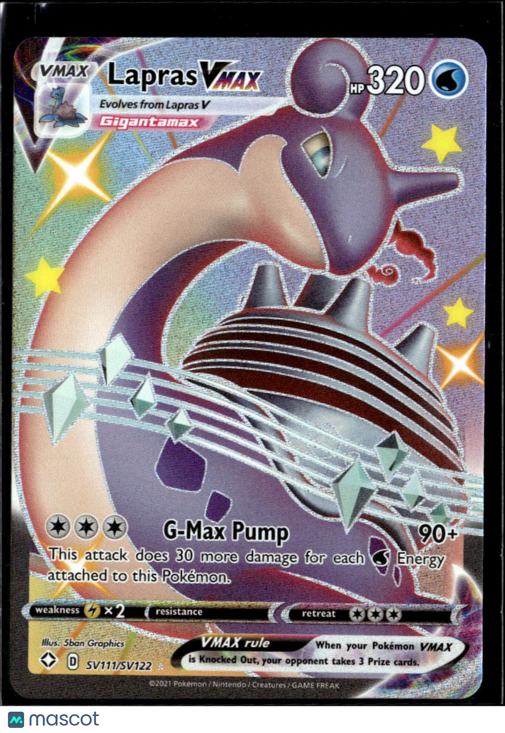 Lapras VMAX 2021 Shining Fates Holo SSR #SV111/SV122