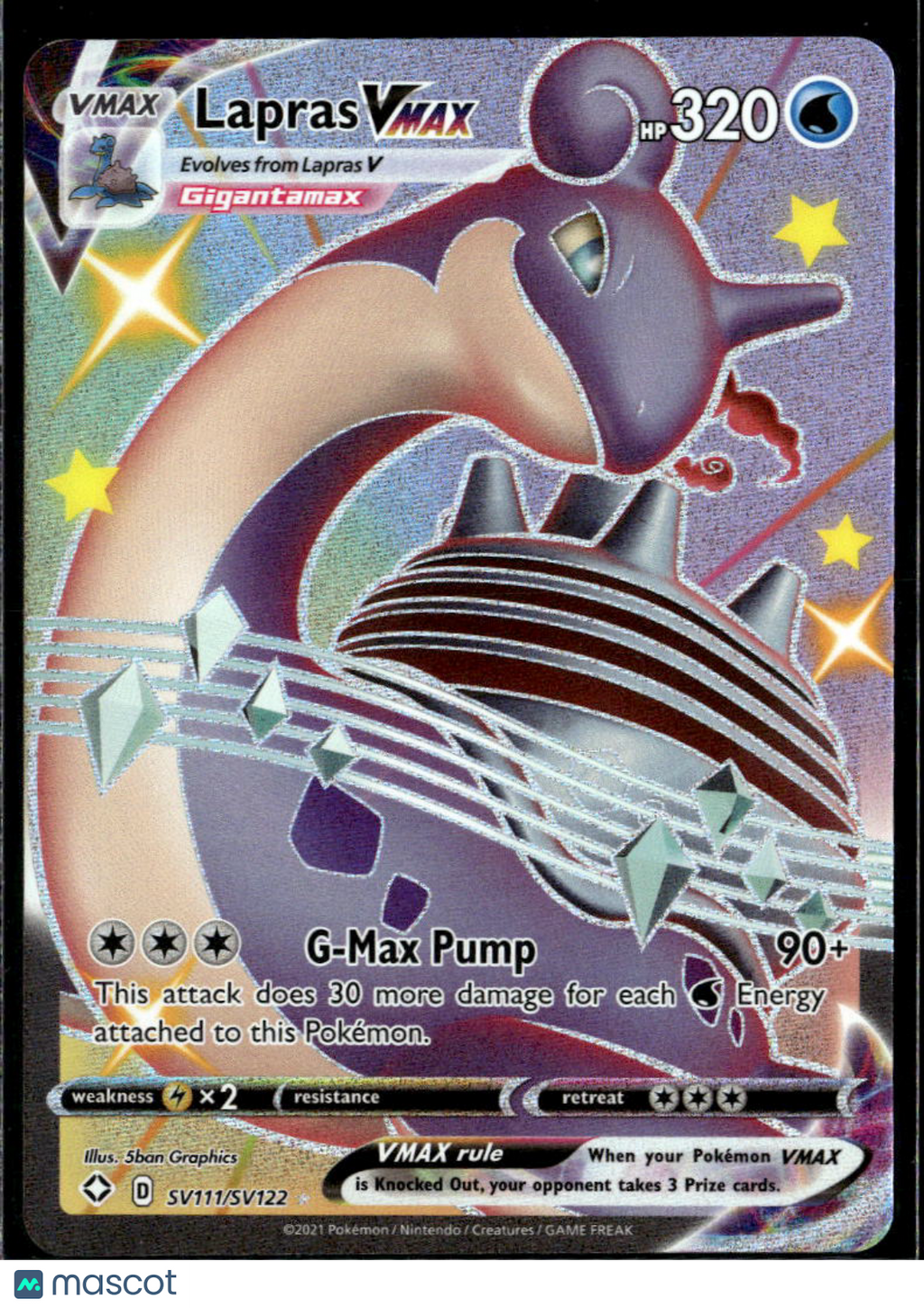 Lapras VMAX 2021 Shining Fates Holo Ultra Rare FA SSR #SV111/SV122