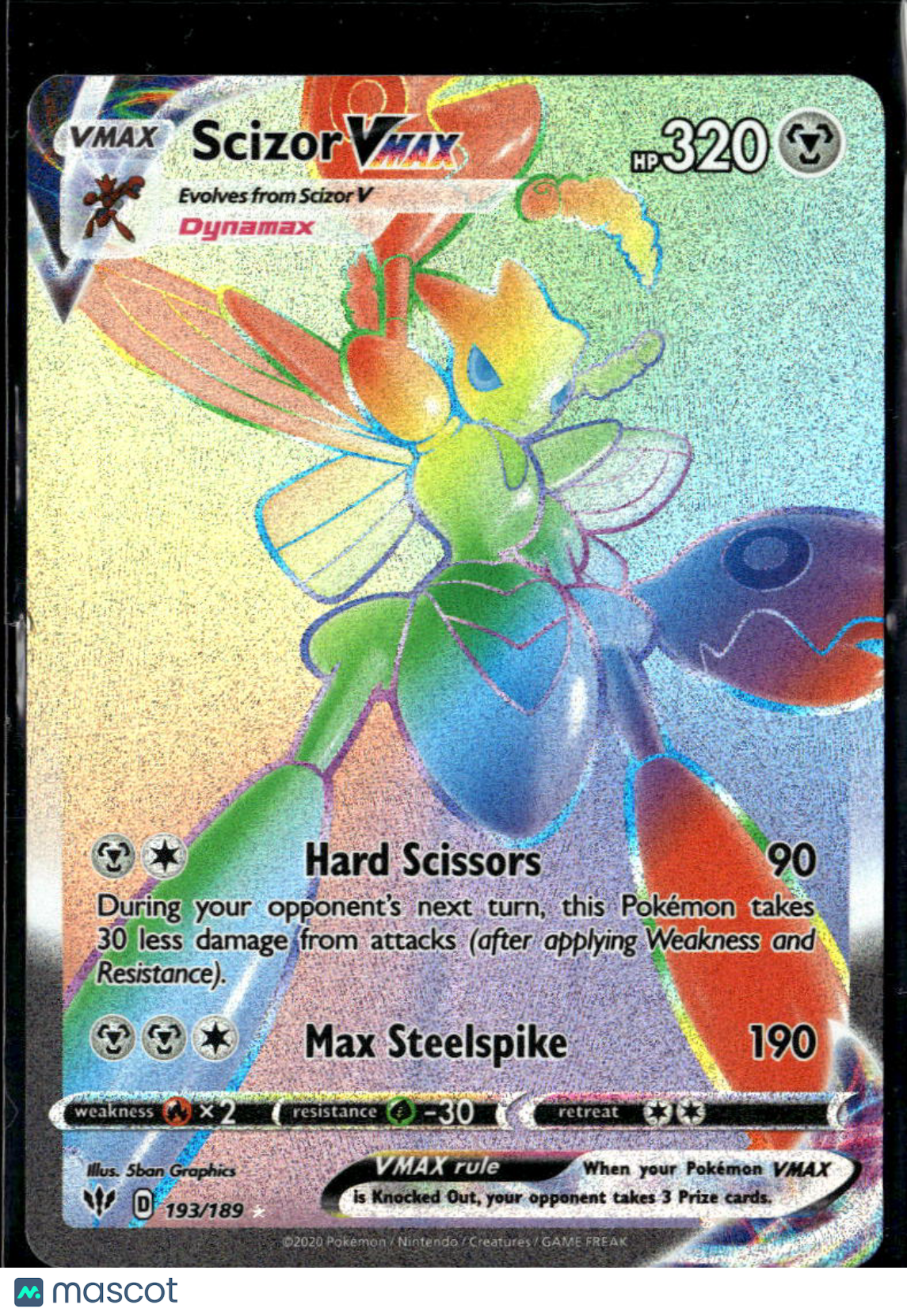 Scizor VMAX 2020 Darkness Ablaze Rainbow Secret Rare HR #193/189