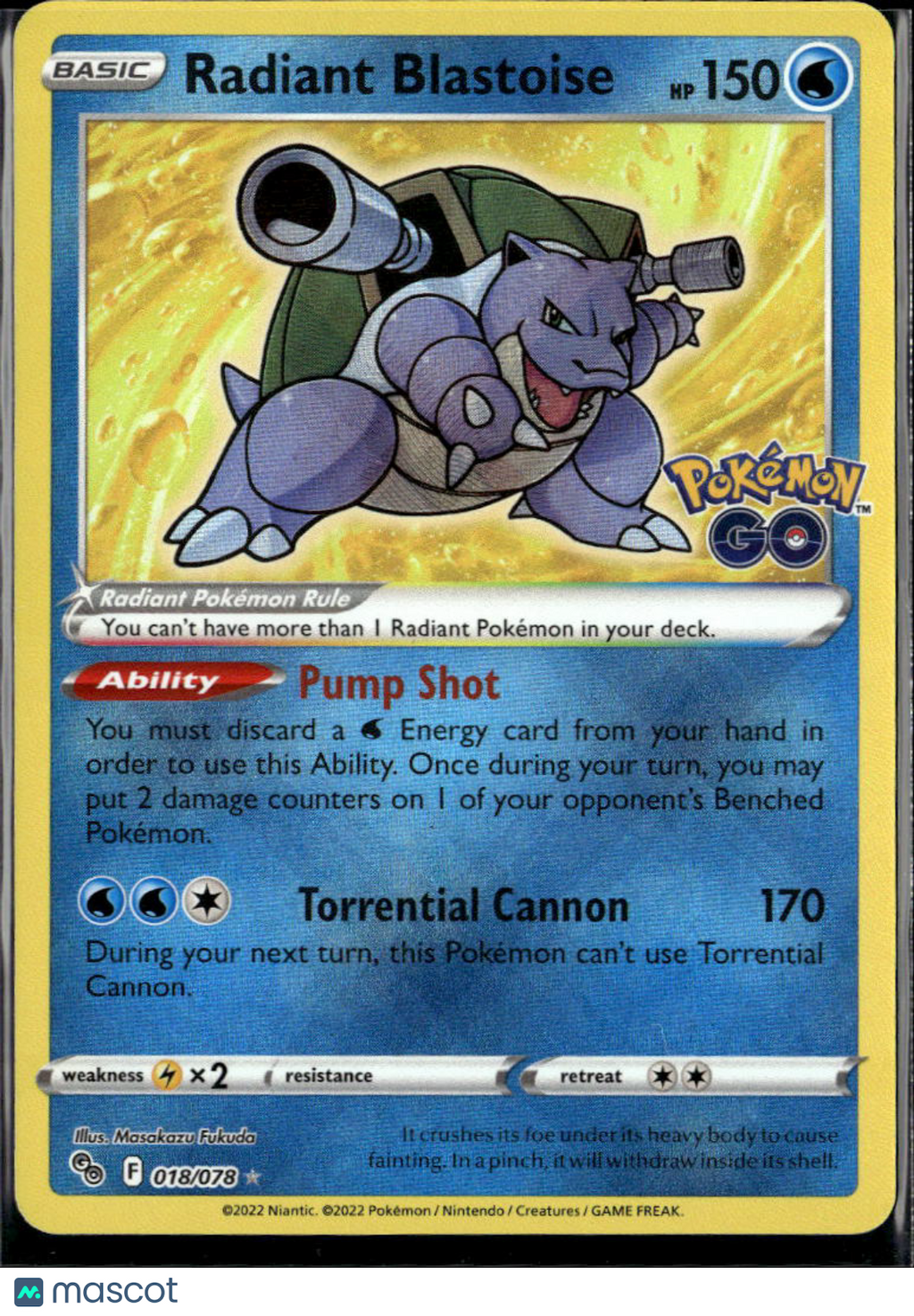 Radiant Blastoise 2022 GO Holo Rare #18/78