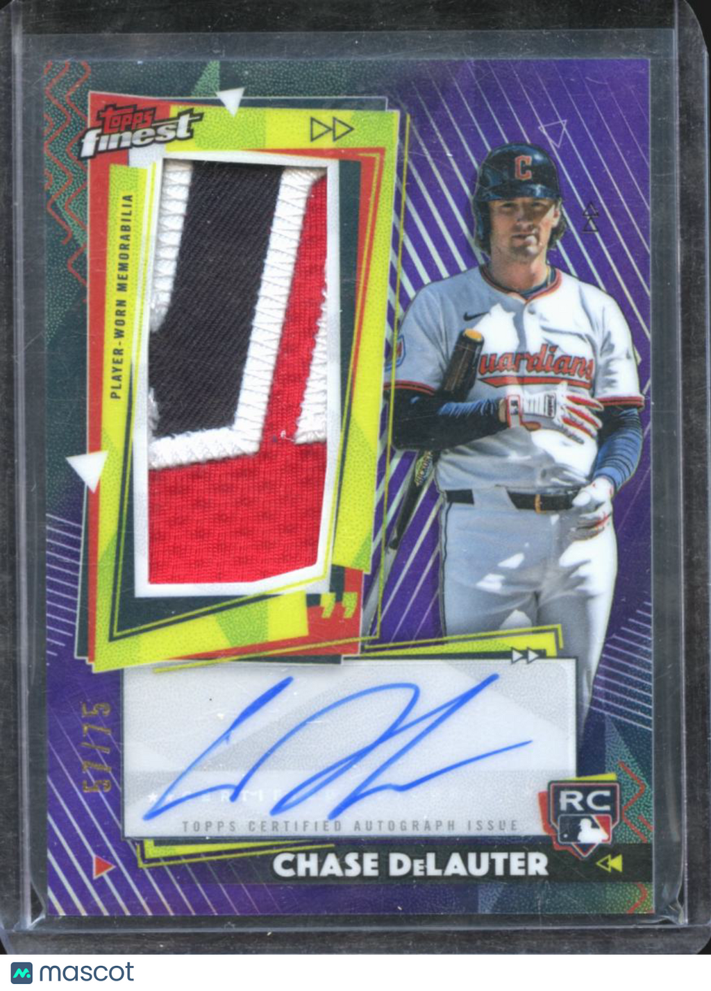 Chase DeLauter 2026 Topps Finest Auto Autograph Patch RC 57/75 Guardians