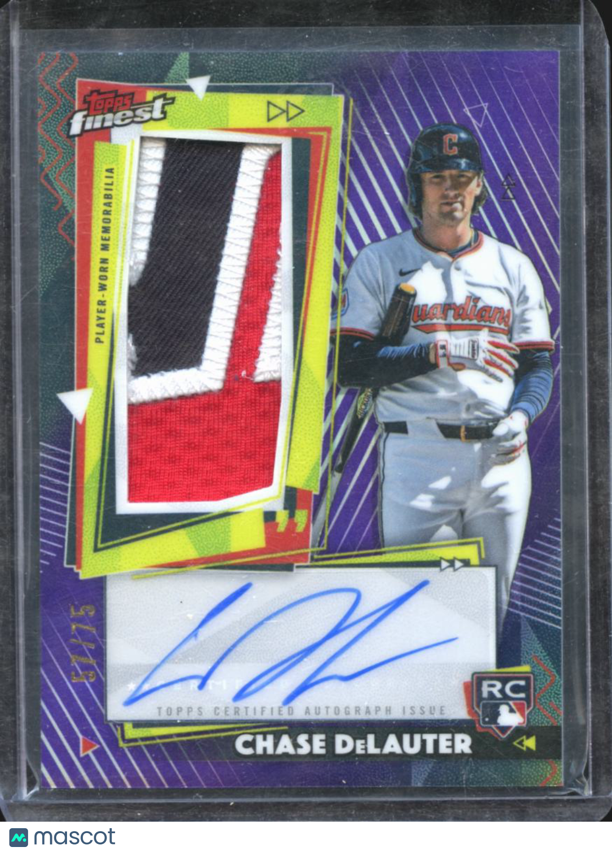 Chase DeLauter 2026 Topps Finest Auto Autograph Patch RC 57/75 Guardians