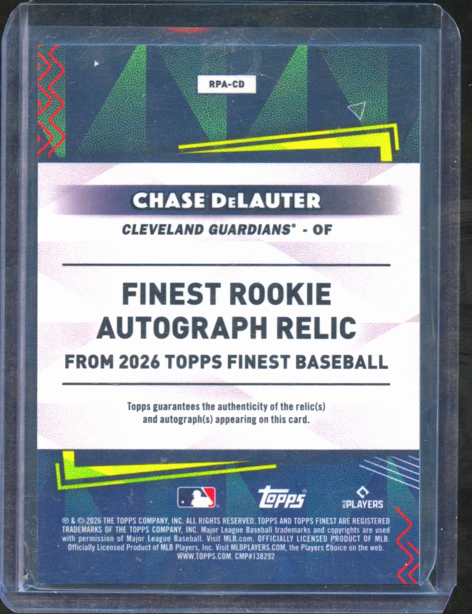 Chase DeLauter 2026 Topps Finest Auto Autograph Patch RC 57/75 Guardians