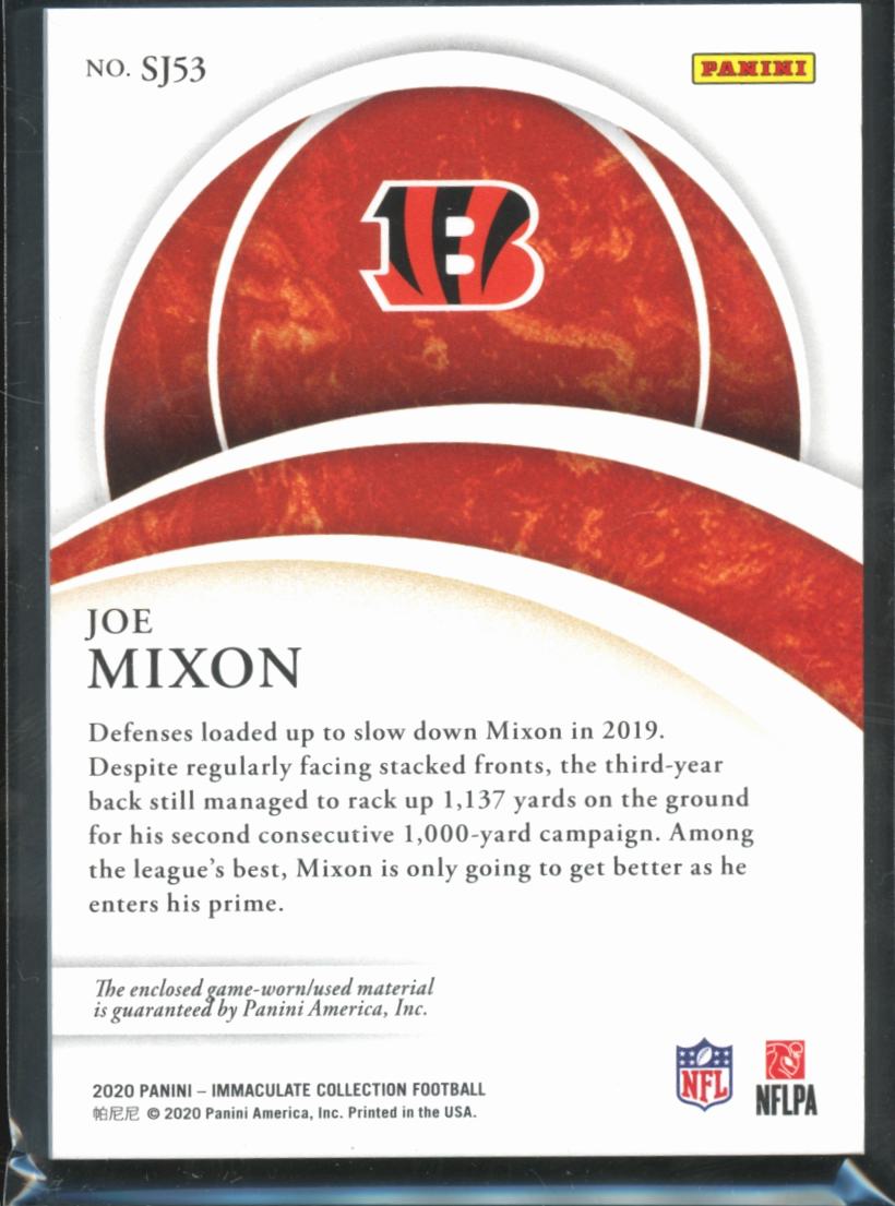 Joe Mixon 2020 Immaculate Game Worn 3 Color Jersey Patch 7/10 Cincinnati Bengals