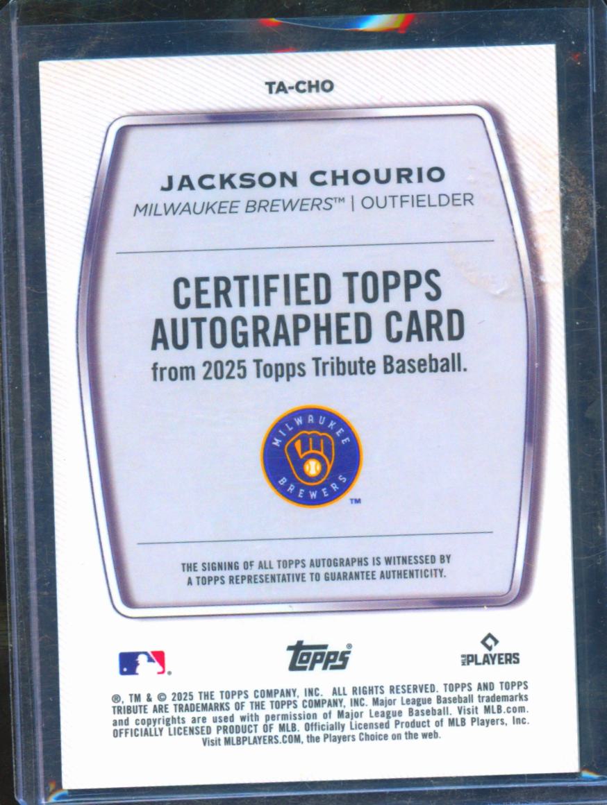 Jackson Chourio 2025 Topps Tribute Auto Autograph 41/75 Milwaukee Brewers