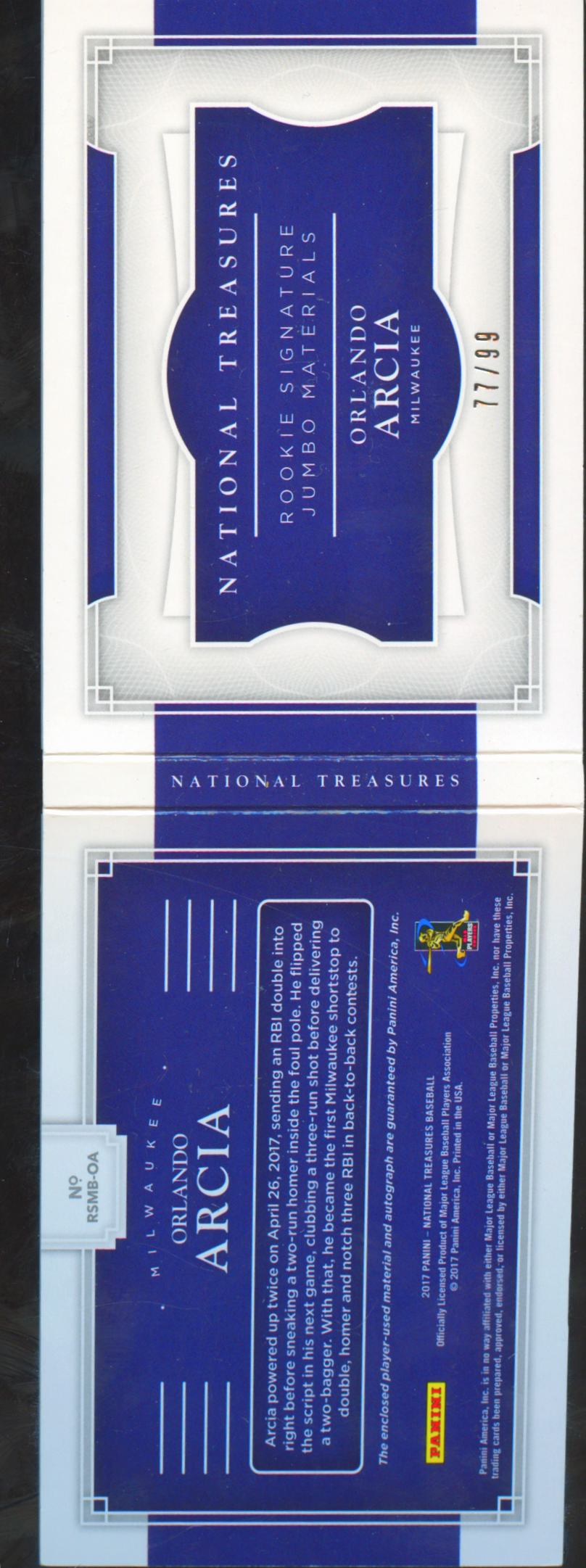 Orlando Arcia 2017 National Treasures Auto Autograph Booklet 77/99 Brewers