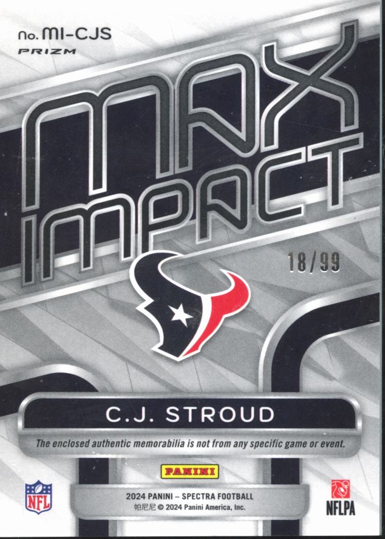 C.J. Stroud 2024 Spectra Max Impact Jersey Patch 18/99 Houston Texans