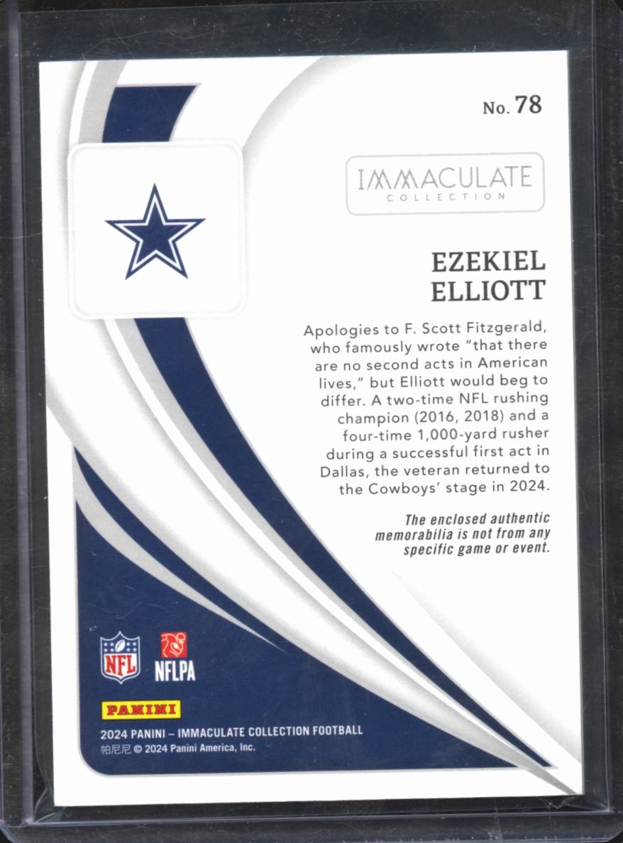 Ezekiel Elliott 2024 Immaculate 2 Color Jersey Patch 7/35 Dallas Cowboys