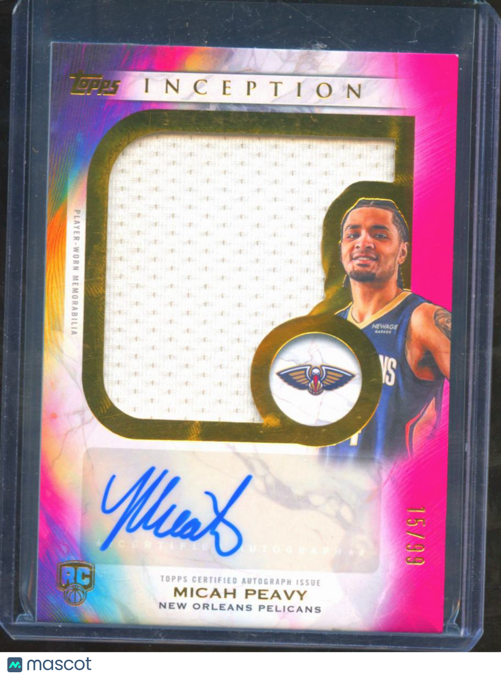 Micah Peavy 2026 Topps Inception Auto Autograph Patch RC 15/99 Pelicans